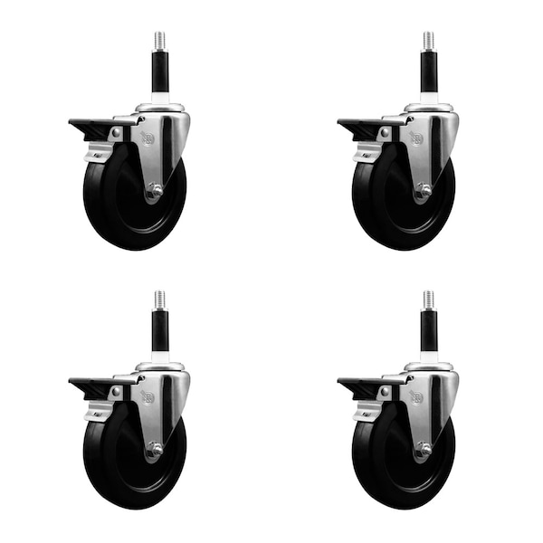 5'' Soft Rubber Swivel 7/8'' Expanding Stem Caster Set with Brake, 4PK